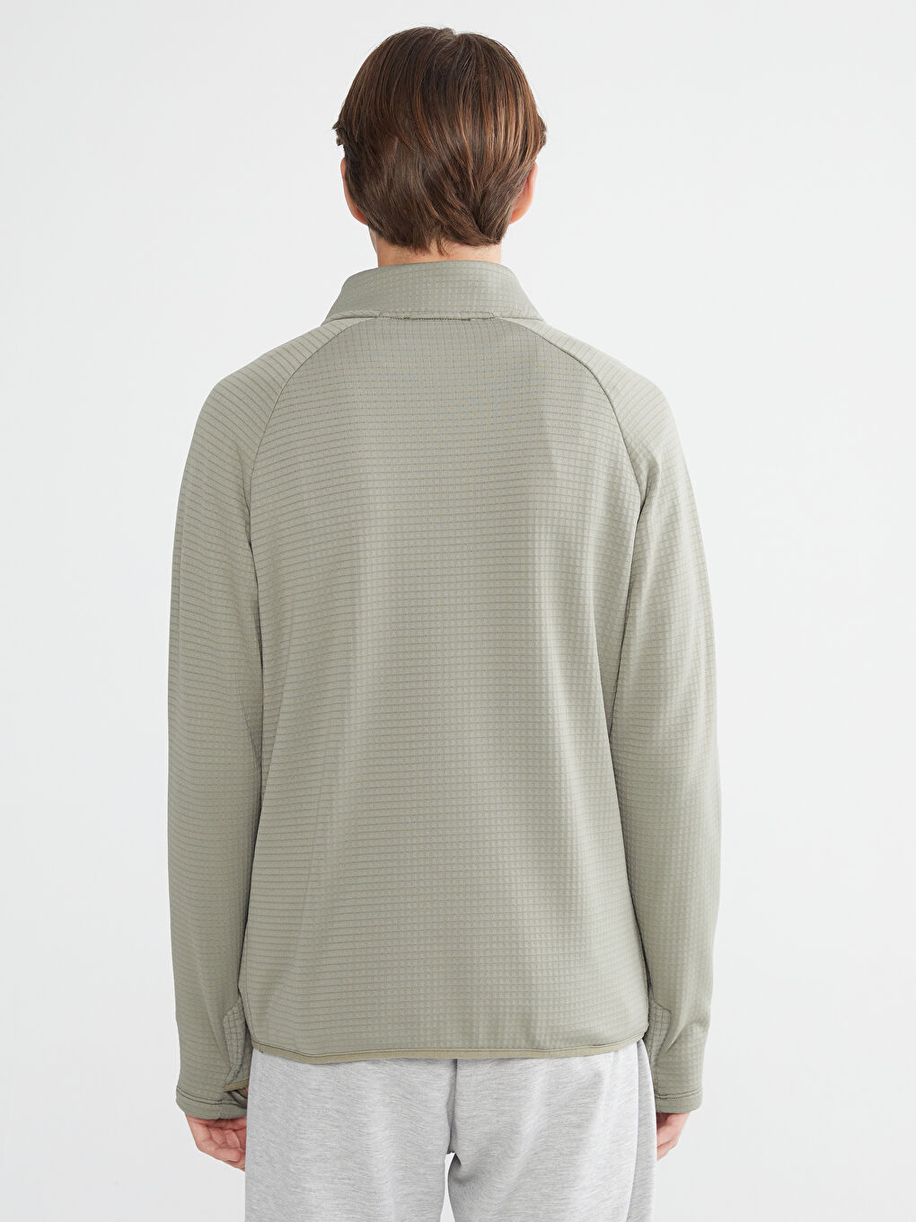 Haki Dik Yaka Erkek Sweatshirt-3