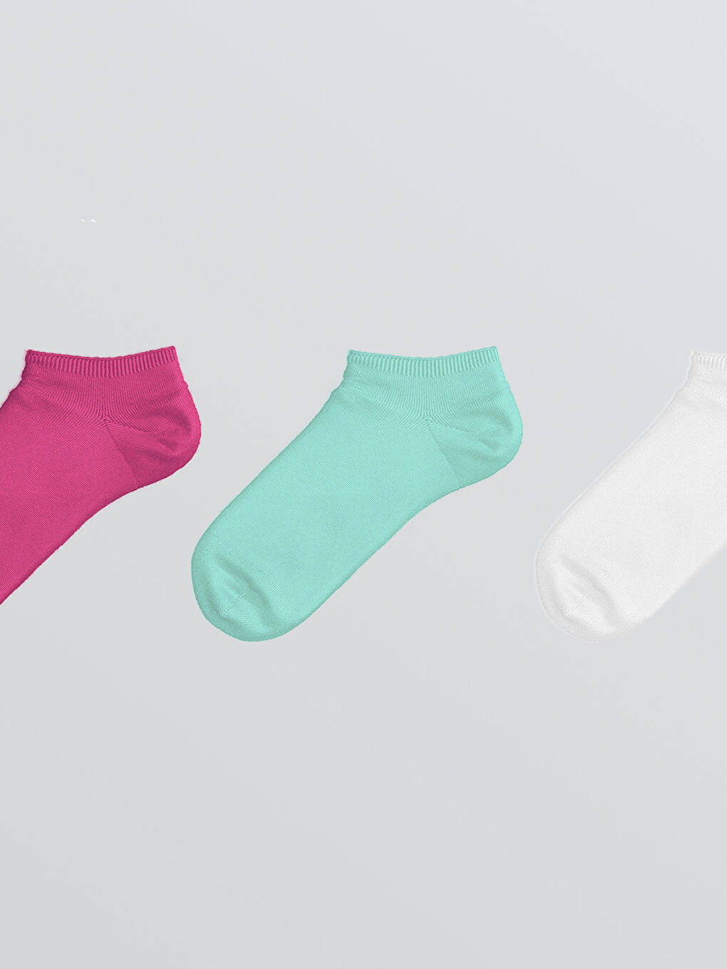 Fuşya Kadın Düz Sneaker Çorap 3'lü-1