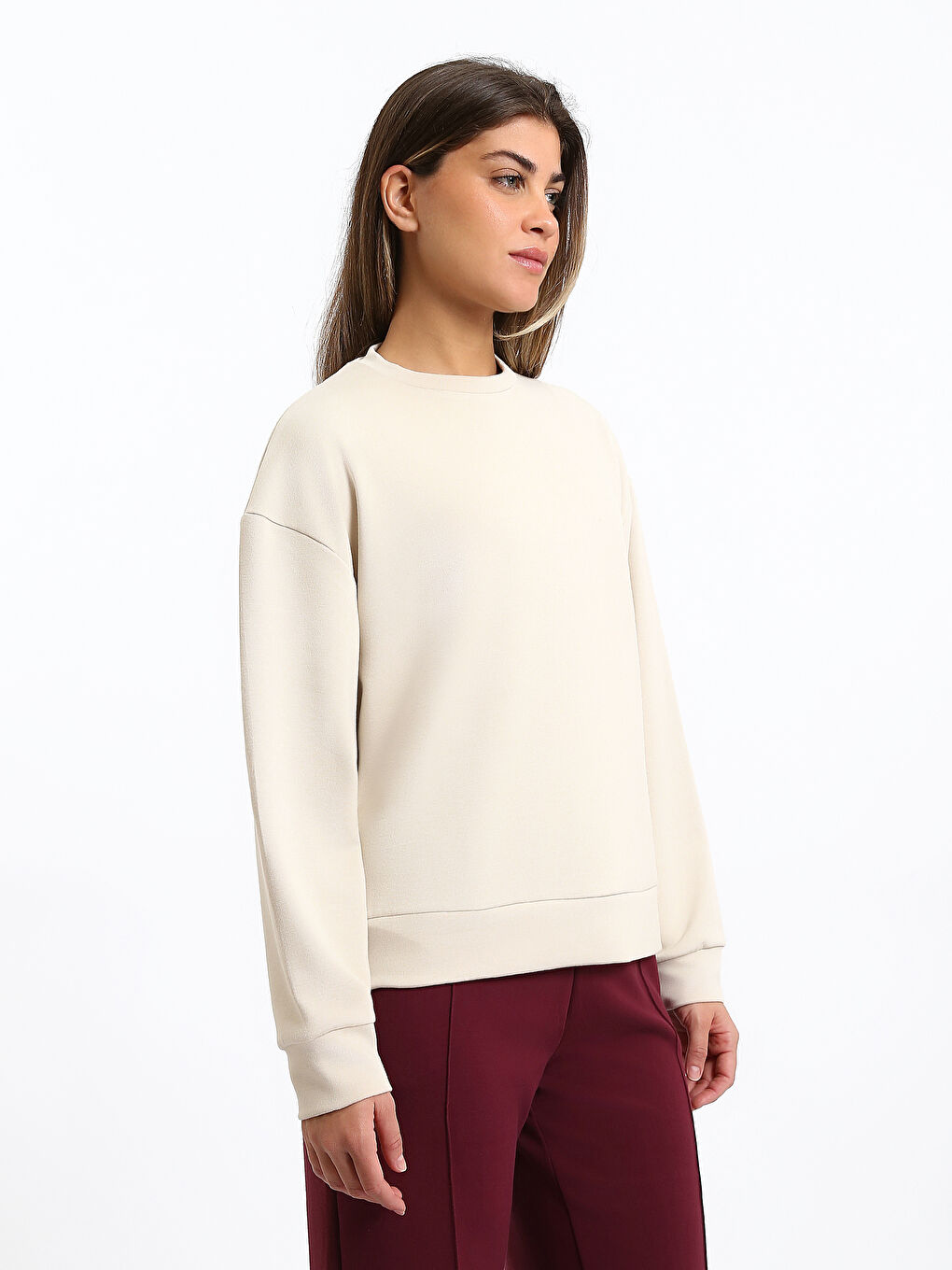 Crew Neck Plain Oversize Women's Sweatshirt-3