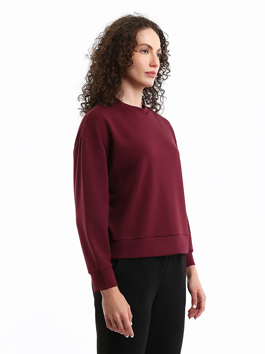 Crew Neck Plain Oversize Women's Sweatshirt-3