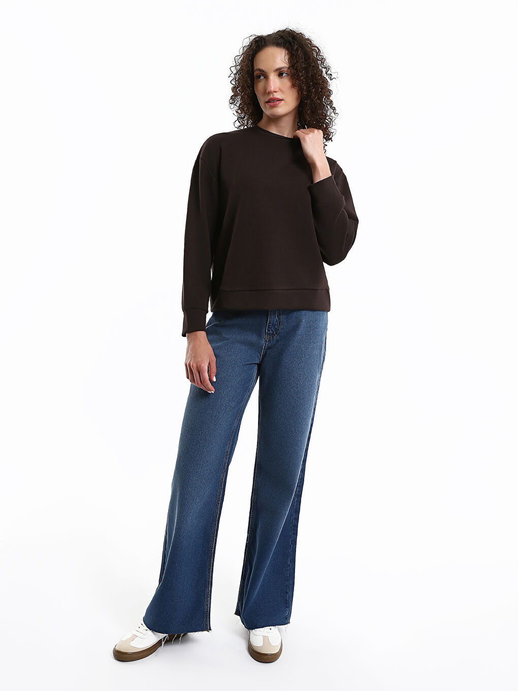 Crew Neck Plain Oversize Women's Sweatshirt-1