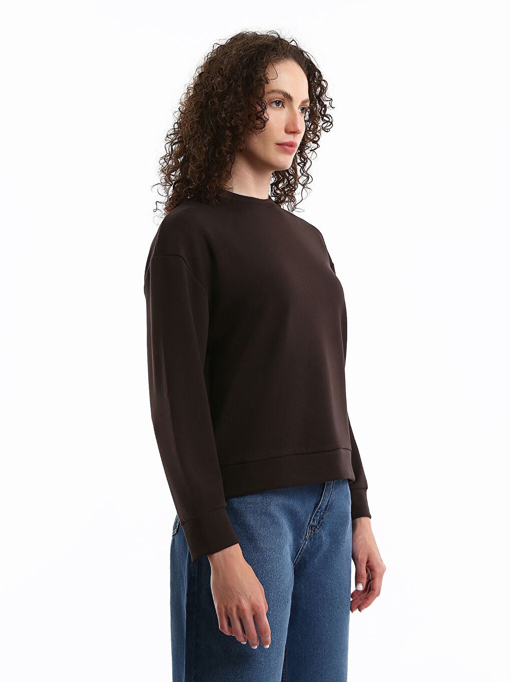 Crew Neck Plain Oversize Women's Sweatshirt-3