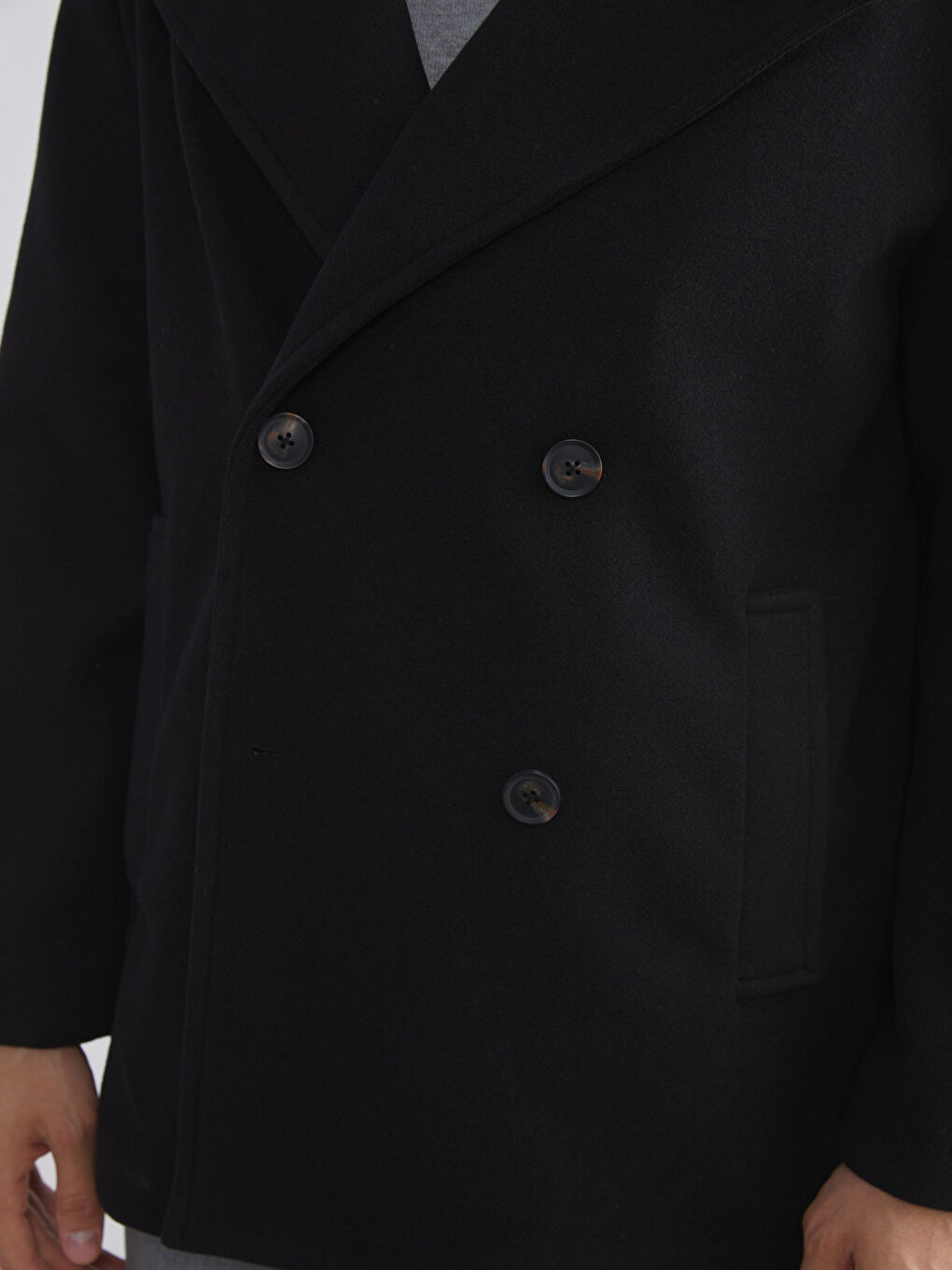 Siyah Standart Kalıp Erkek Kaşe Kaban-2