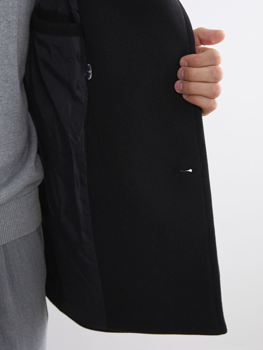 Siyah Standart Kalıp Erkek Kaşe Kaban-3