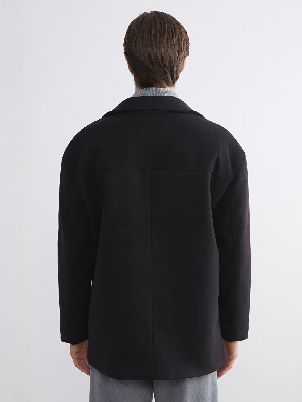 Siyah Standart Kalıp Erkek Kaşe Kaban-4