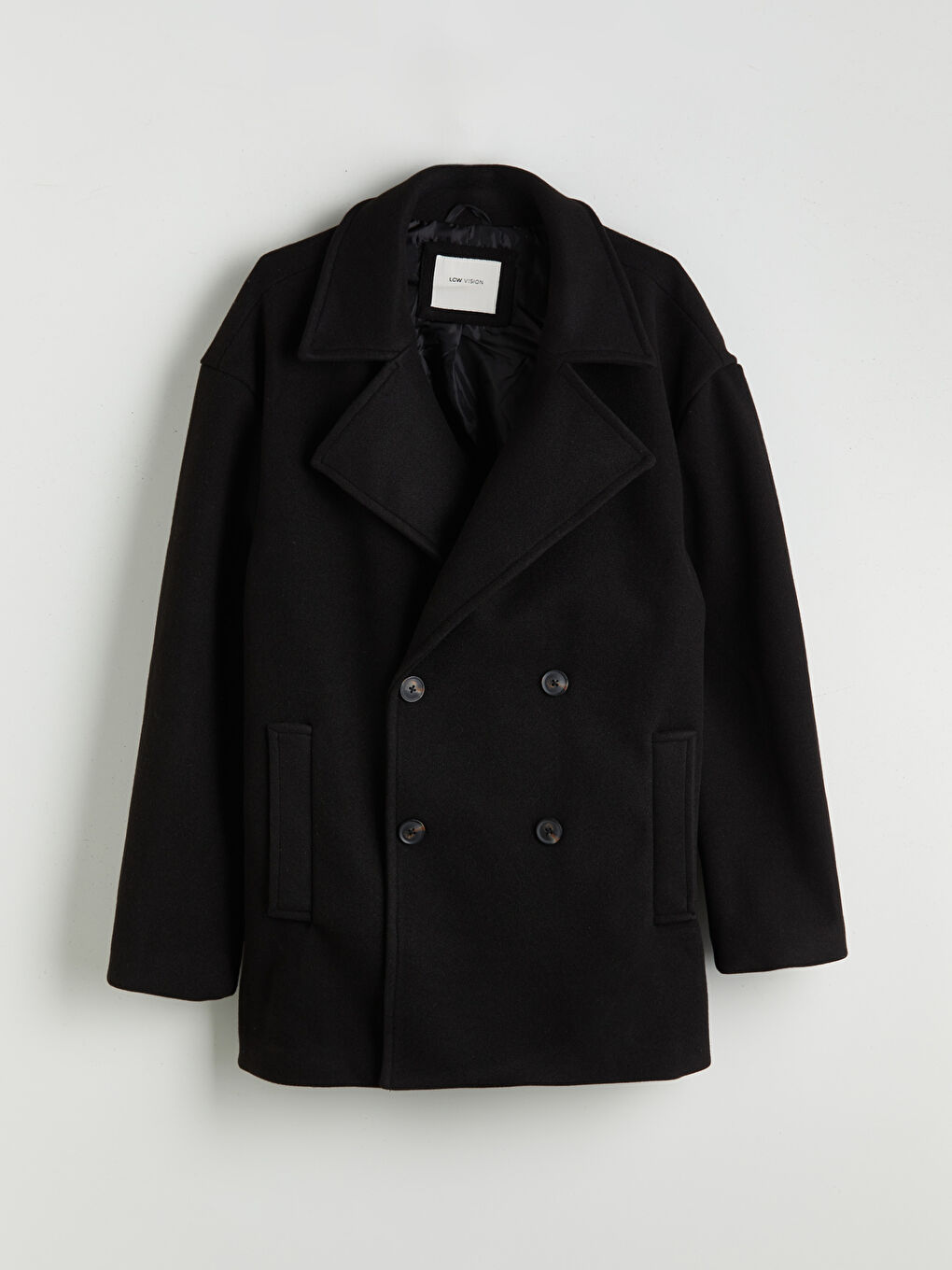 Siyah Standart Kalıp Erkek Kaşe Kaban-5