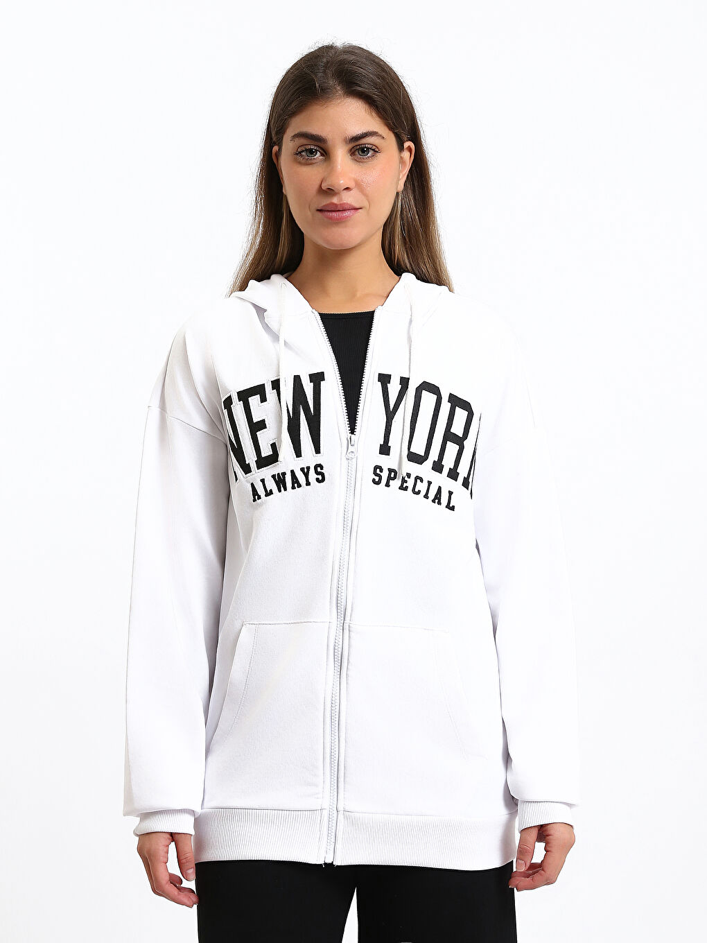 Hooded Printed Women's Thick Zip-Up Sweatshirt