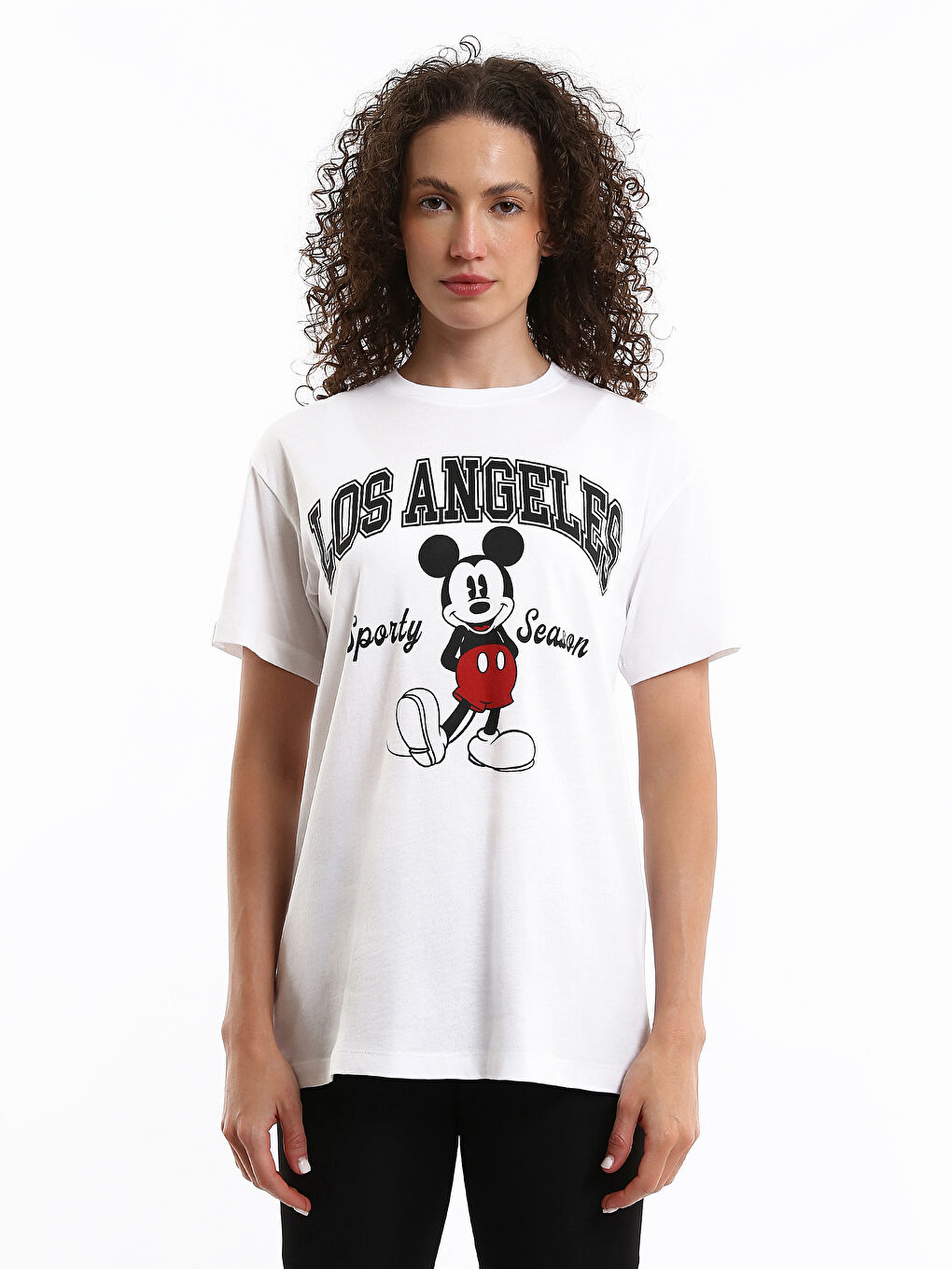 Crew Neck Mickey Mouse Printed Women's T-Shirt