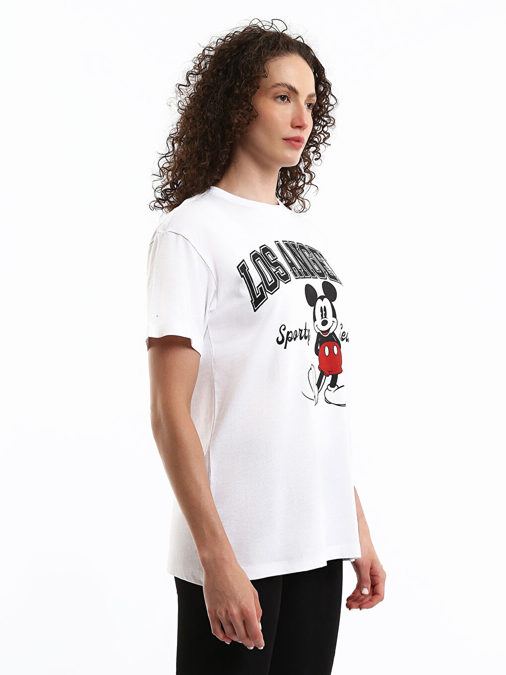 Crew Neck Mickey Mouse Printed Women's T-Shirt-3