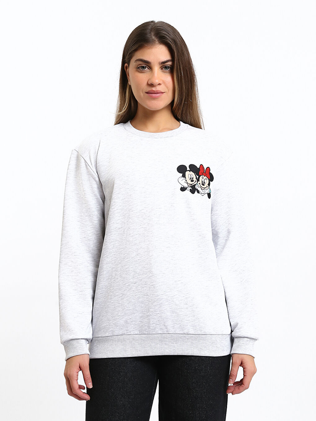 Crew Neck Mickey and Minnie Mouse Printed Oversize Women's Sweatshirt-1