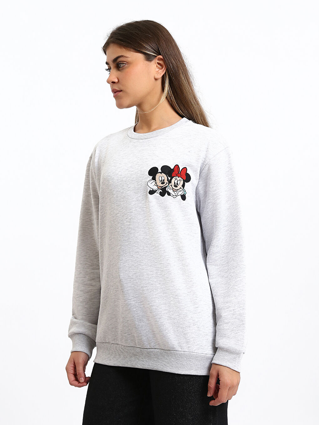 Crew Neck Mickey and Minnie Mouse Printed Oversize Women's Sweatshirt-6
