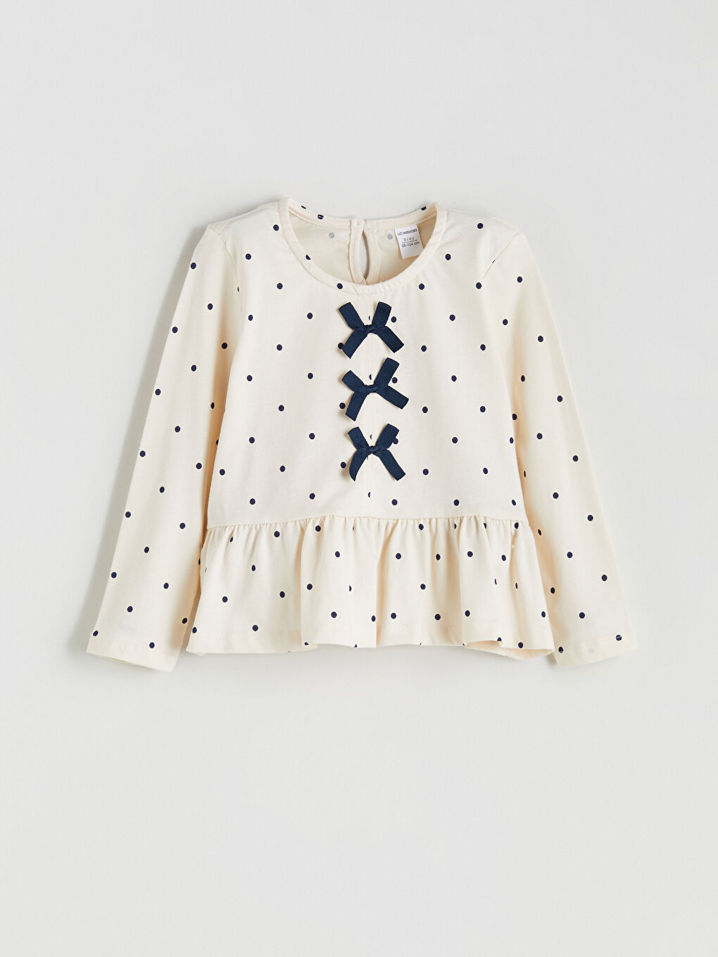 Ekru Fiyonk Detaylı Puantiyeli Kız Çocuk Tişört