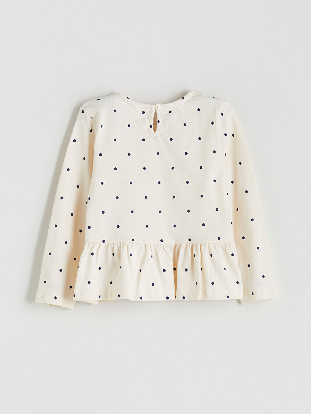 Ekru Fiyonk Detaylı Puantiyeli Kız Çocuk Tişört-1