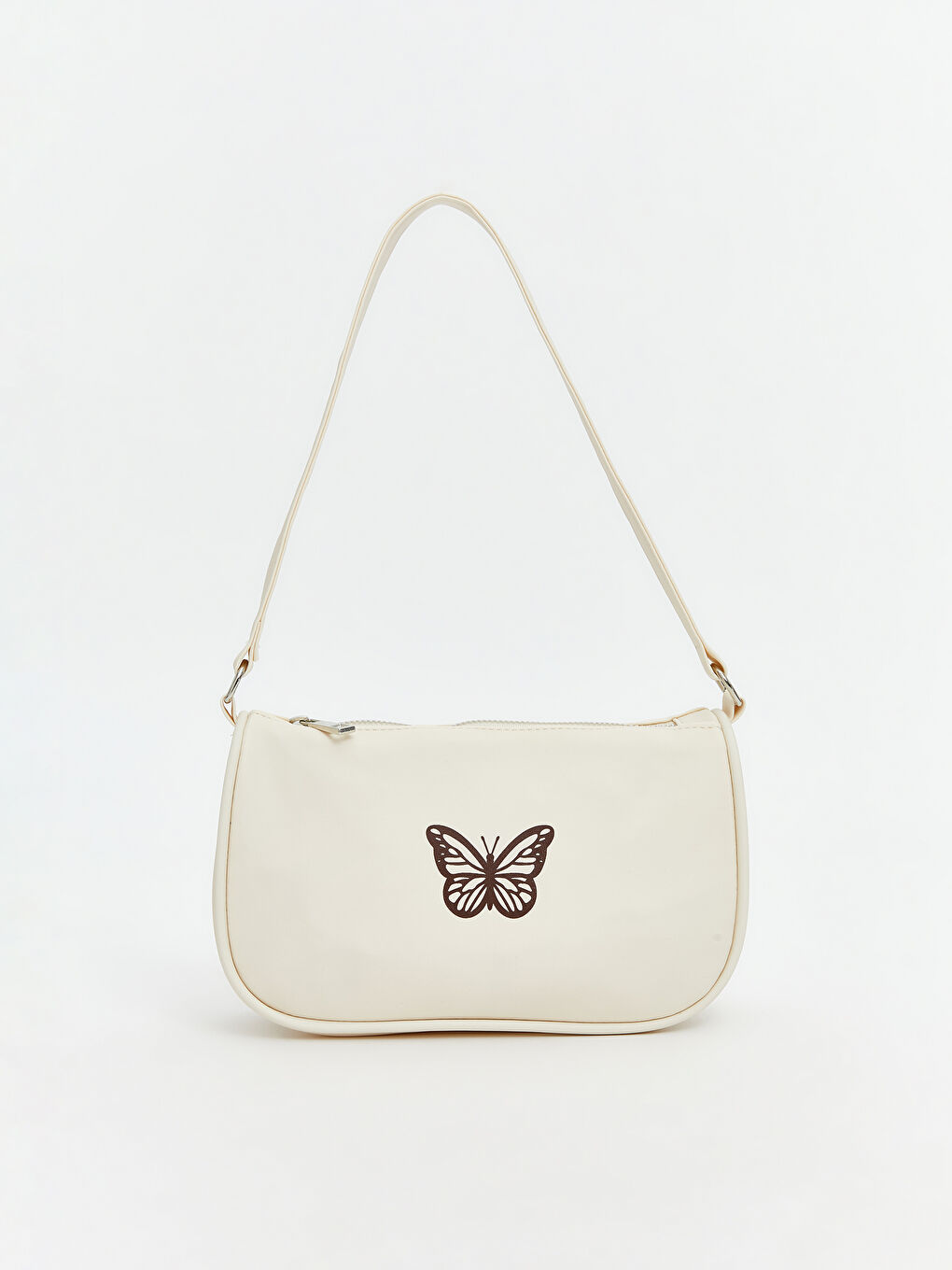 Ekru Kelebek Baskılı Kız Çocuk Kol Çantası-1