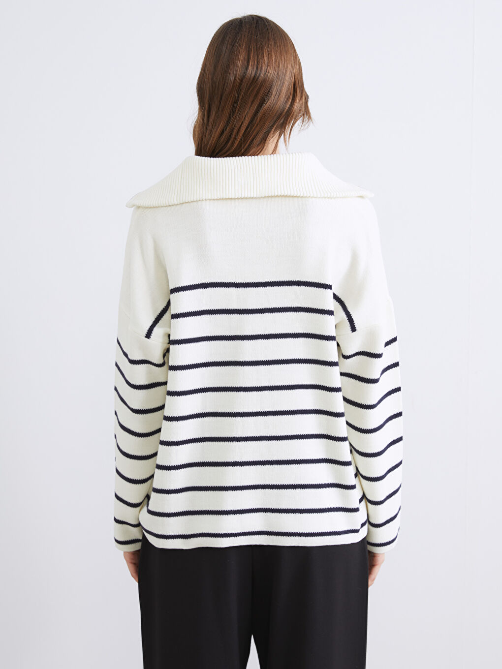 Polo Collar Striped Oversize Women's Knitwear Sweater-3