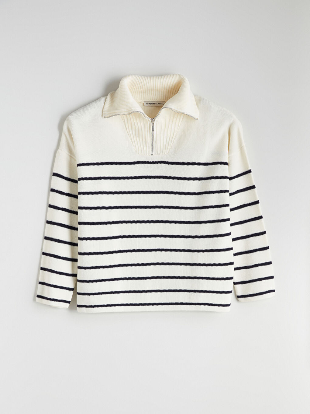 Polo Collar Striped Oversize Women's Knitwear Sweater-4