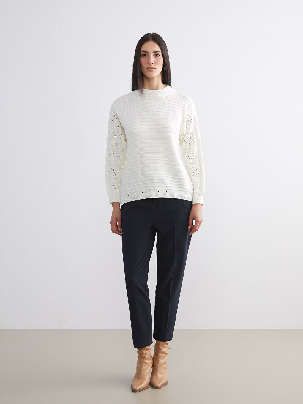 Crew Neck Hole-Knitted Women's Knitwear Sweater-1