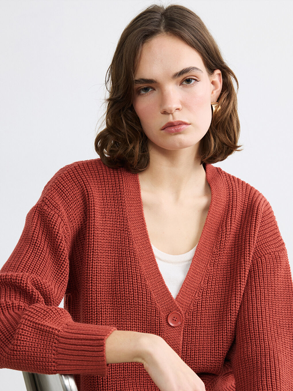 V Neck Women's Knit Cardigan