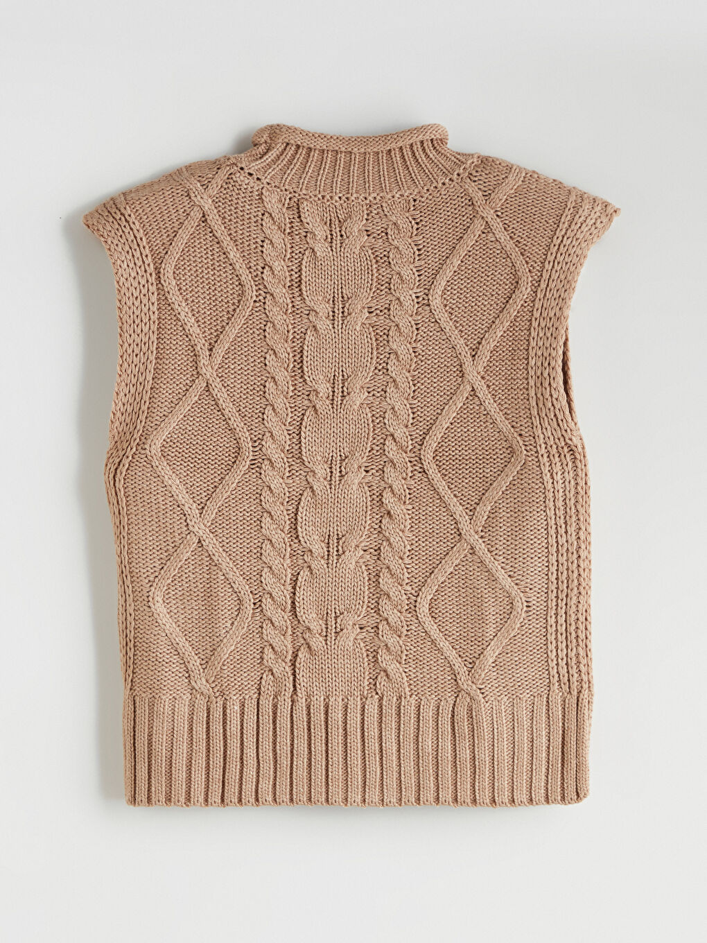 Kahverengi Dik Yaka Kendinden Desenli Kadın Triko Süveter-5