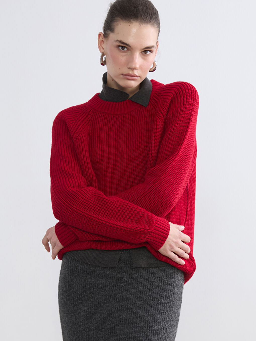 Kırmızı Bisiklet Yaka Kadın Triko Kazak