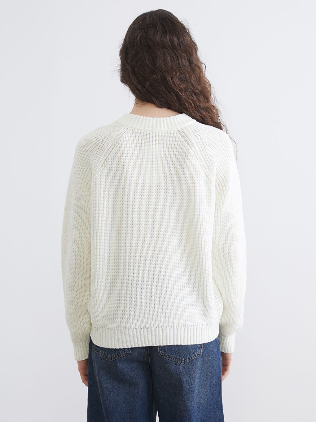 Ekru Bisiklet Yaka Kadın Triko Kazak	-3