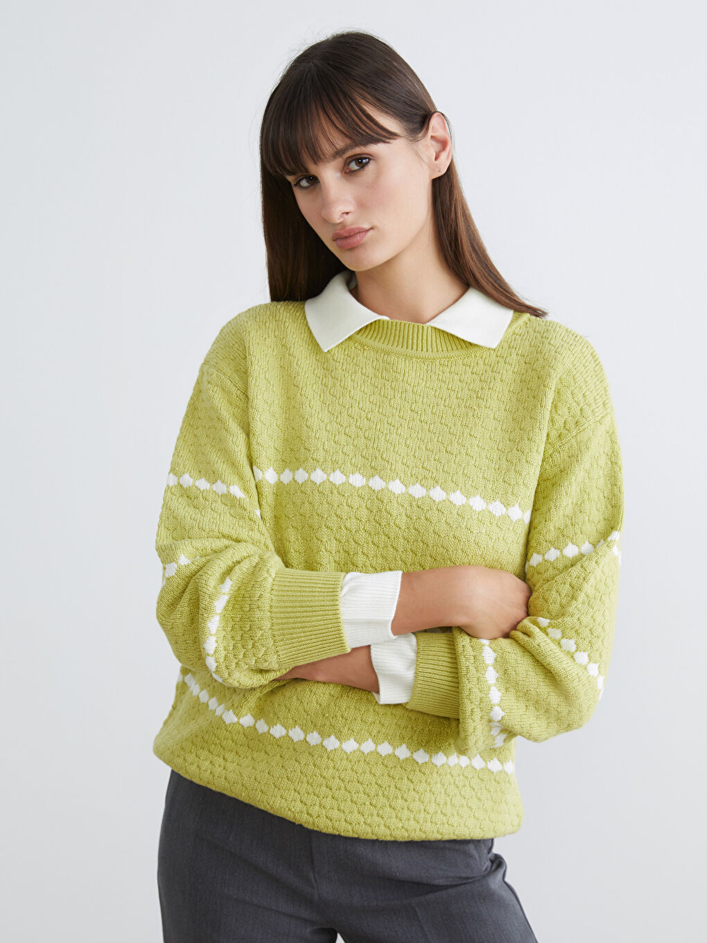 Crew Neck Patterned Women's Knitwear Sweater