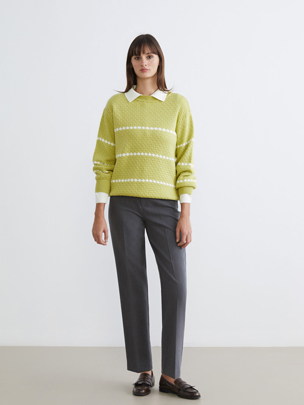 Crew Neck Patterned Women's Knitwear Sweater-1