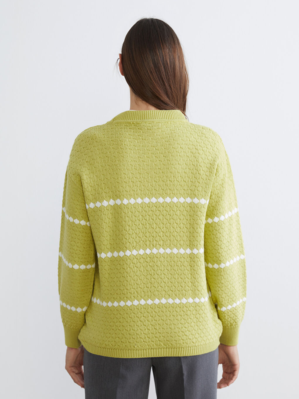 Crew Neck Patterned Women's Knitwear Sweater-3