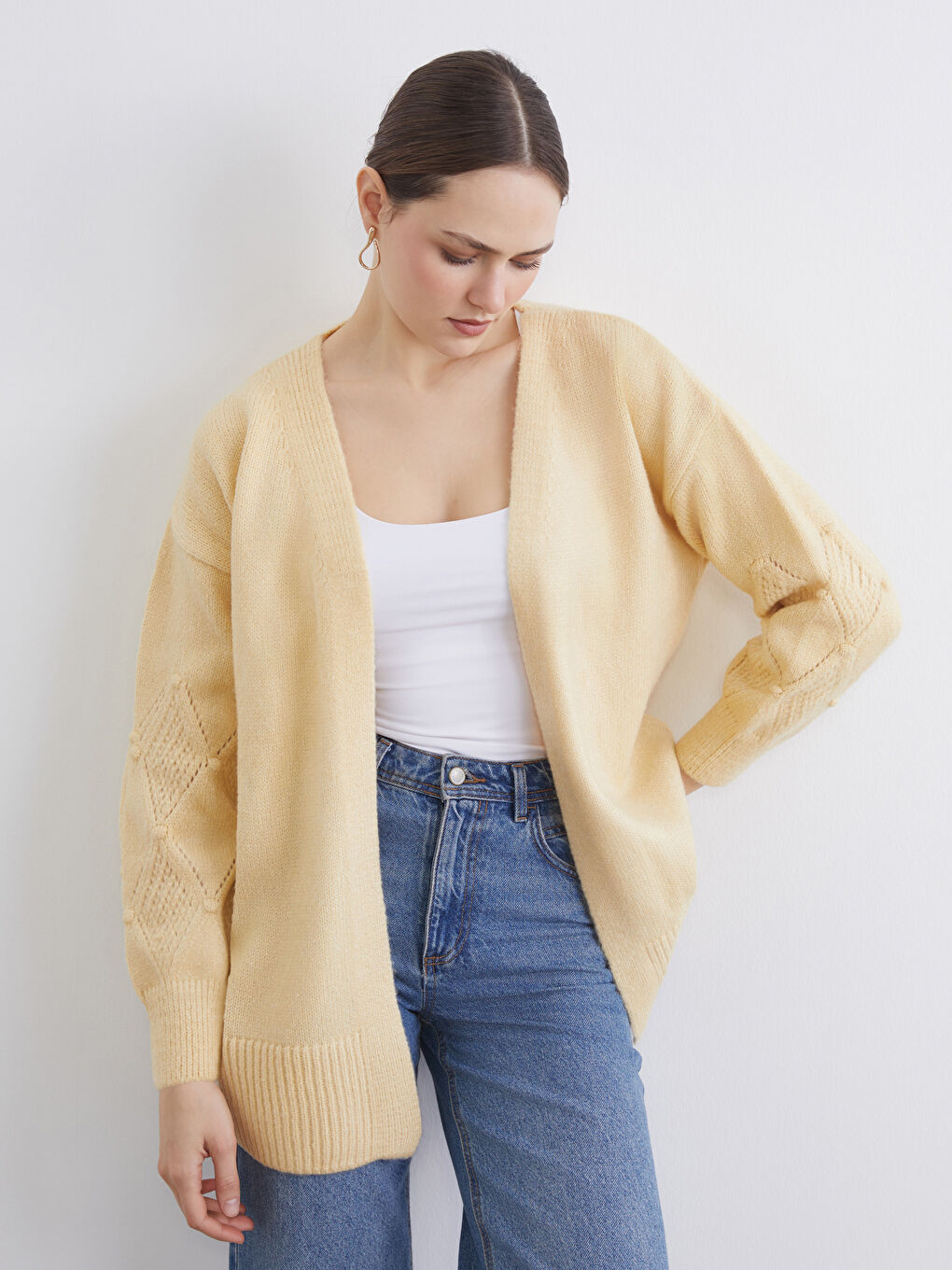 Shawl Collar Openwork Knit Cardigan