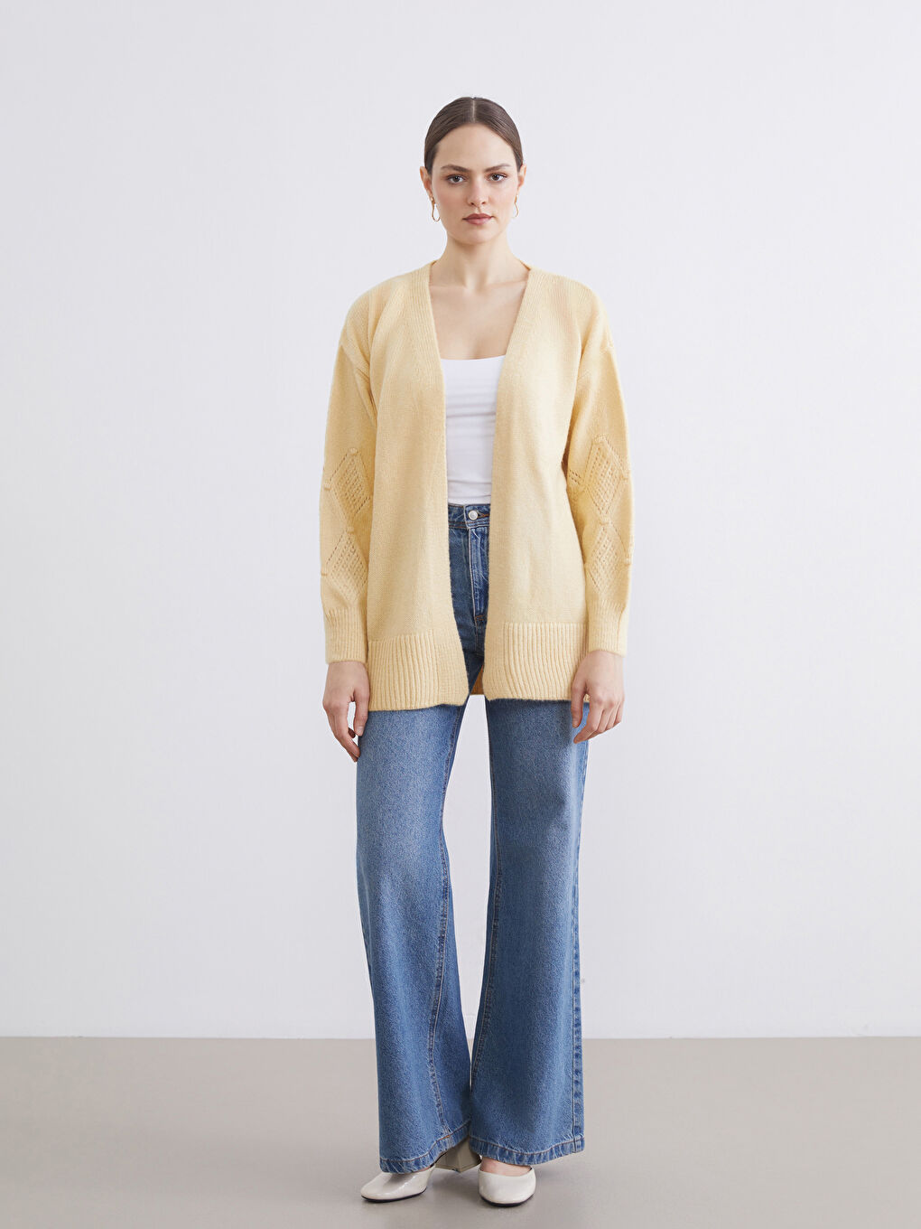 Shawl Collar Openwork Knit Cardigan-1