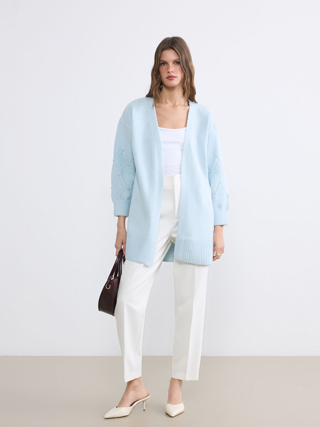 Shawl Collar Hole-Knitted Women's Tricot Cardigan-1