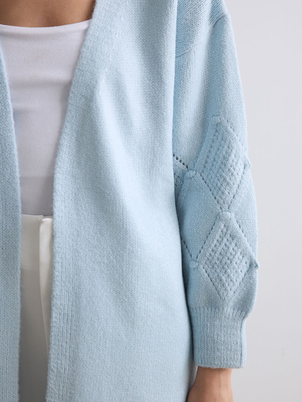 Shawl Collar Hole-Knitted Women's Tricot Cardigan-2