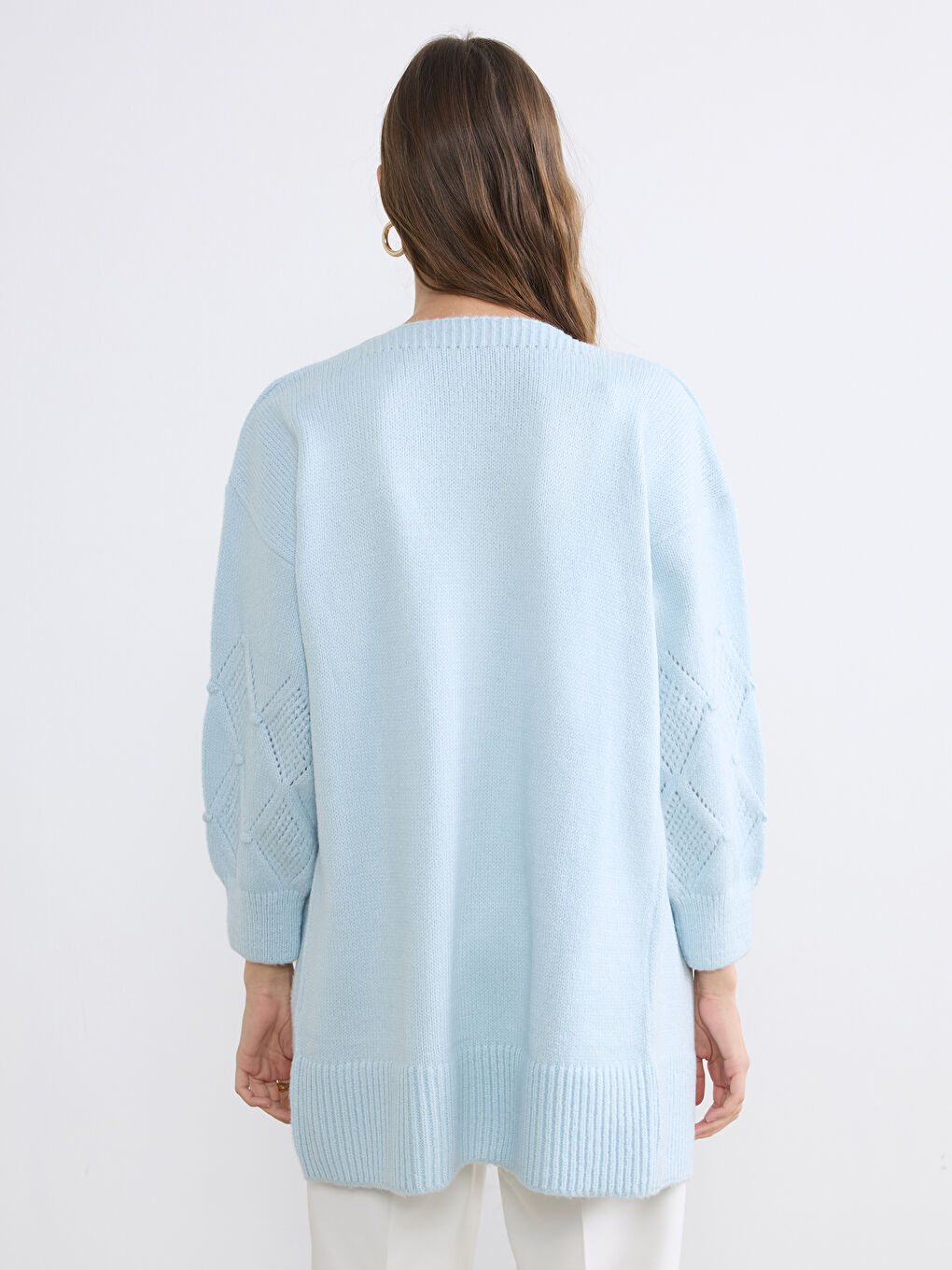 Shawl Collar Hole-Knitted Women's Tricot Cardigan-3