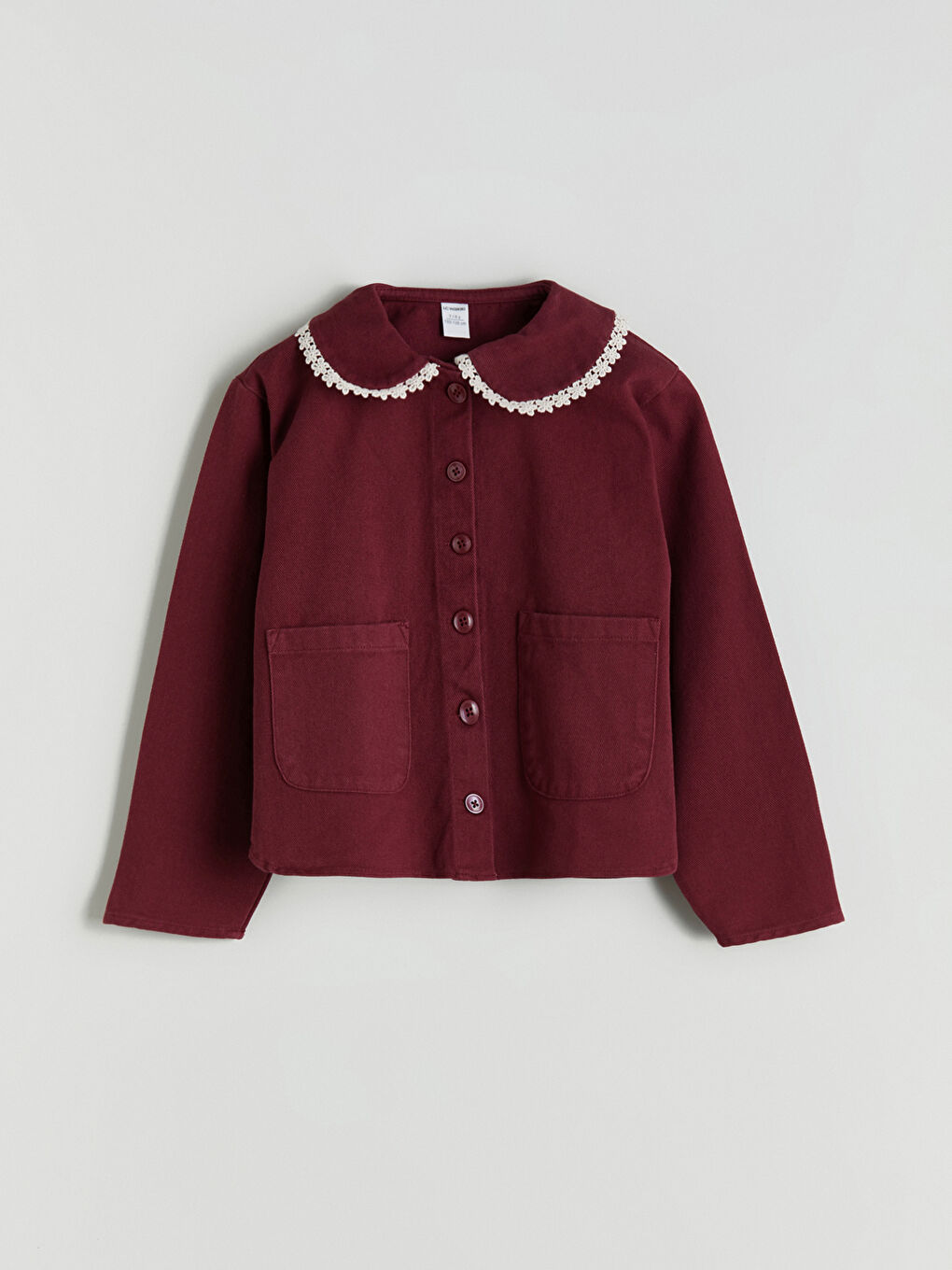 Bordo Bebe Yaka Gabardin Kız Çocuk Ceket-2