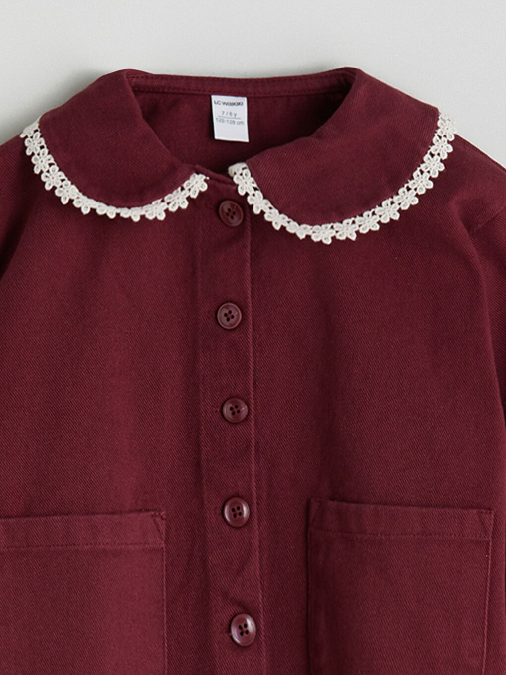 Bordo Bebe Yaka Gabardin Kız Çocuk Ceket-3