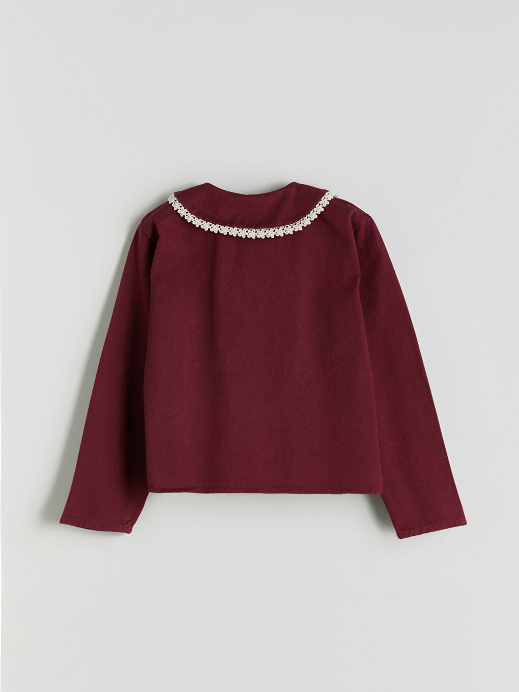 Bordo Bebe Yaka Gabardin Kız Çocuk Ceket-5