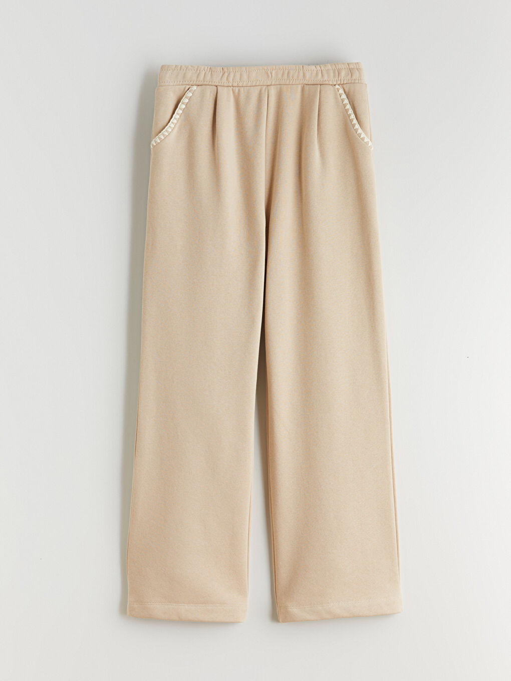 Bej Beli Lastikli Kız Çocuk Eşofman Altı-4