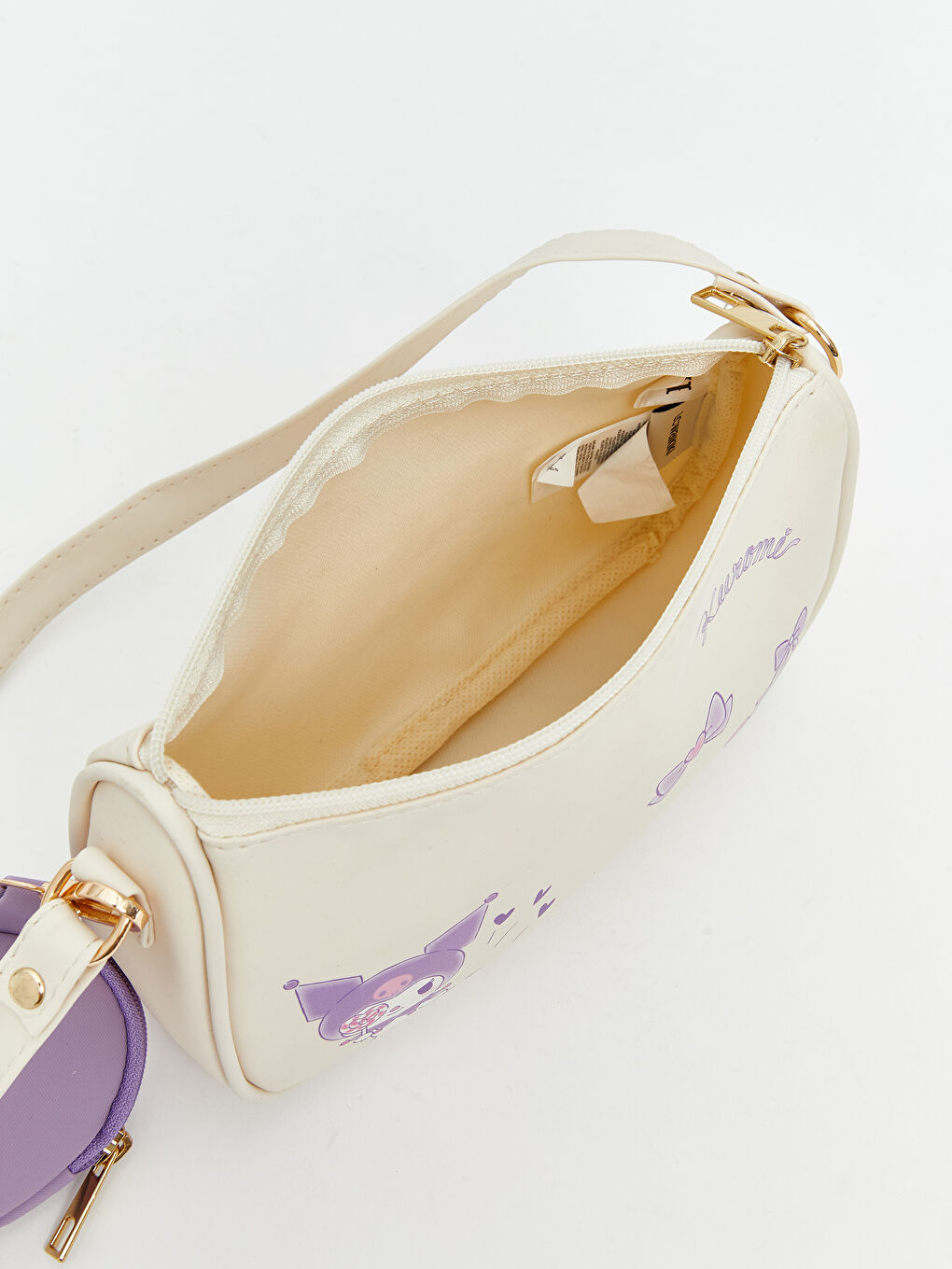 Ekru Kuromi Baskılı Kız Çocuk Omuz Çantası ve Cüzdan-2