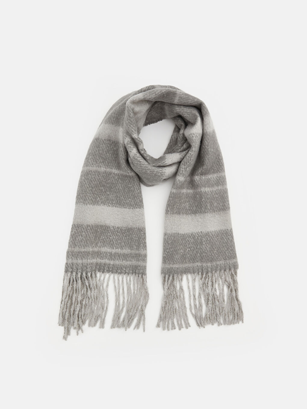 Gri Püsküllü Kadın Atkı