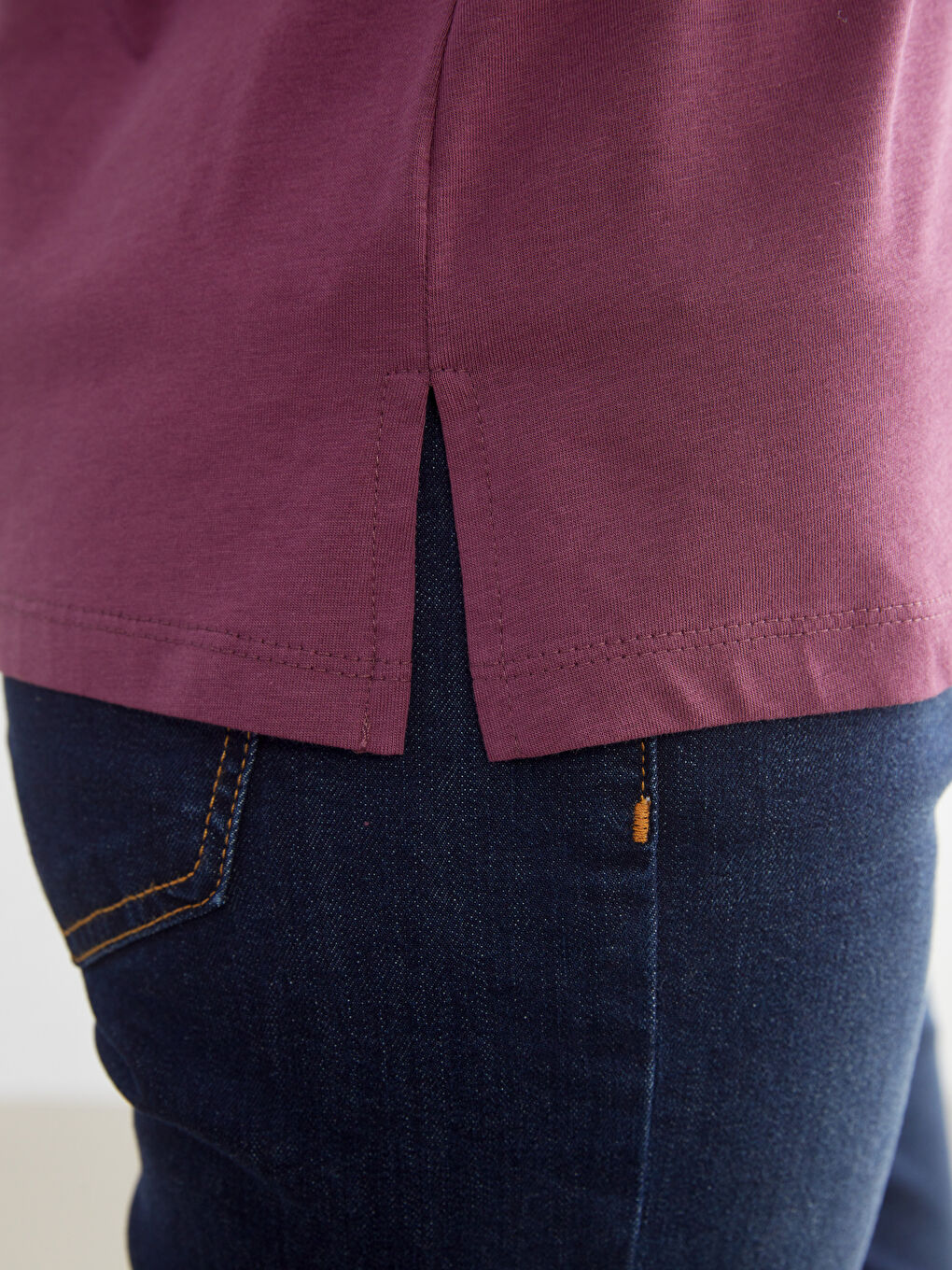 Mürdüm Bisiklet Yaka Dekoratif Dikiş Detaylı Bluz-2