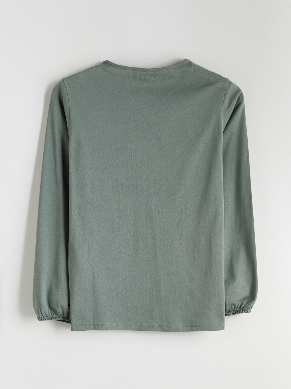 Yeşil Bisiklet Yaka Dekoratif Dikiş Detaylı Bluz-5