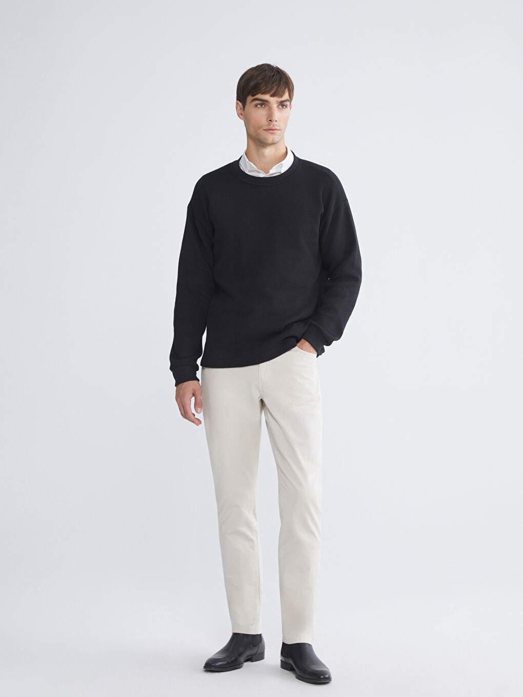 Siyah Bisiklet Yaka Erkek Triko Kazak-1