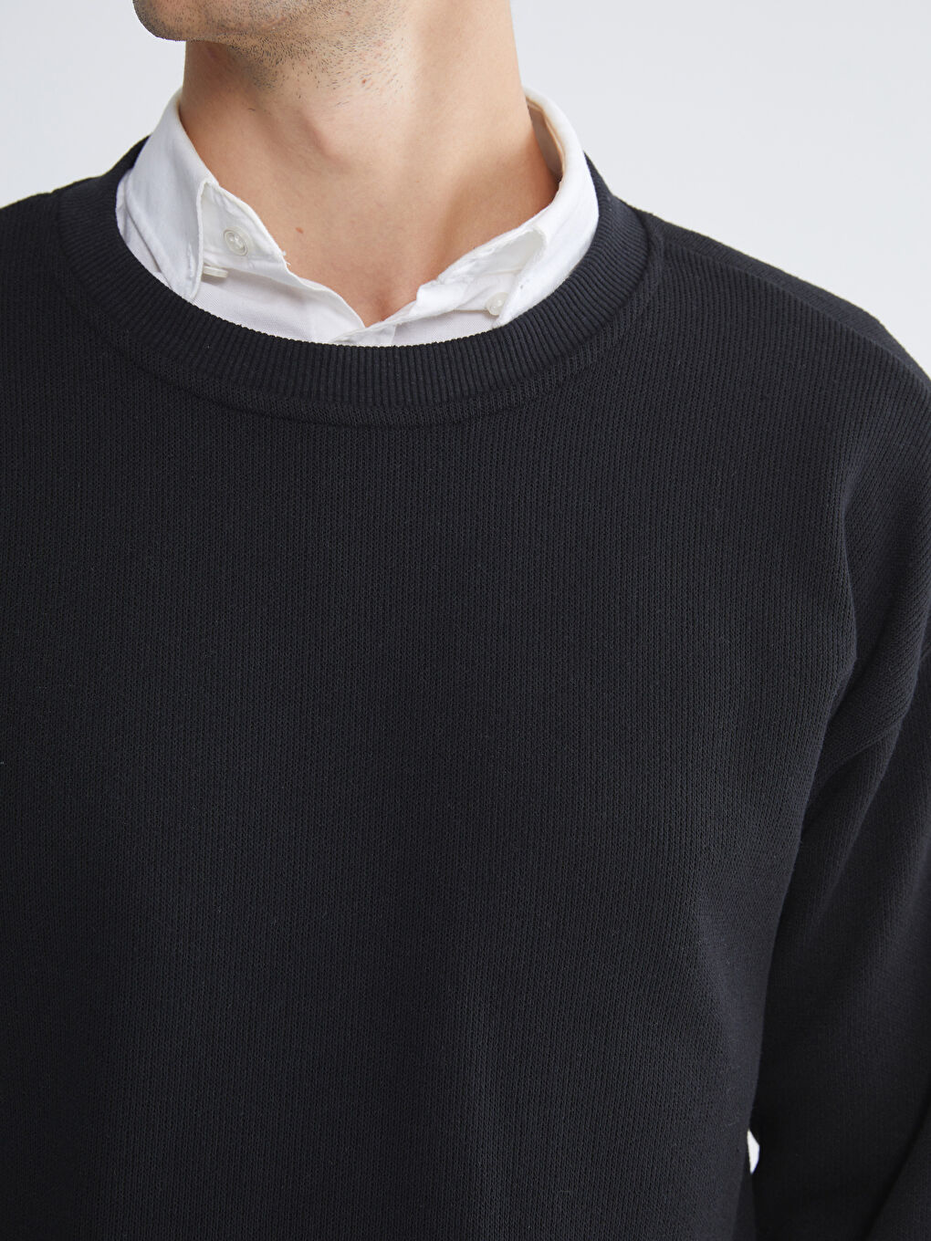 Siyah Bisiklet Yaka Erkek Triko Kazak-2