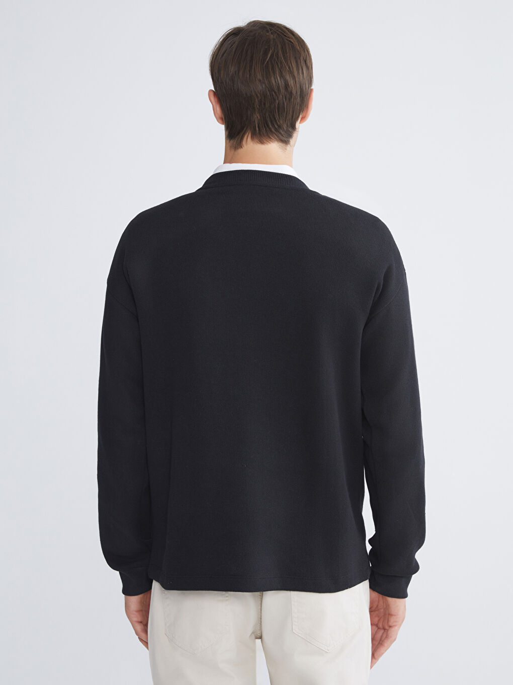 Siyah Bisiklet Yaka Erkek Triko Kazak-3