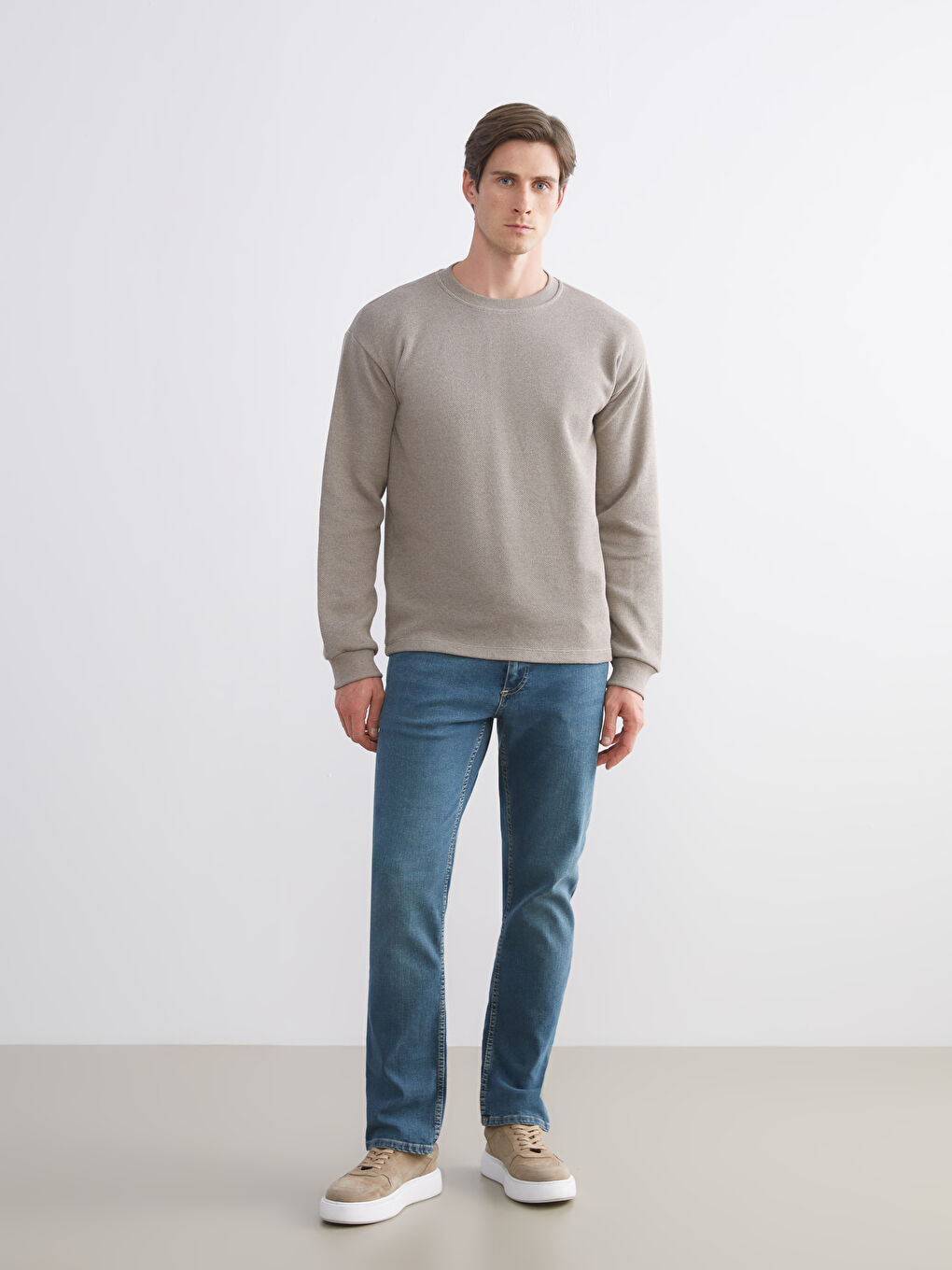 Gri Bisiklet Yaka Erkek Triko Kazak-1