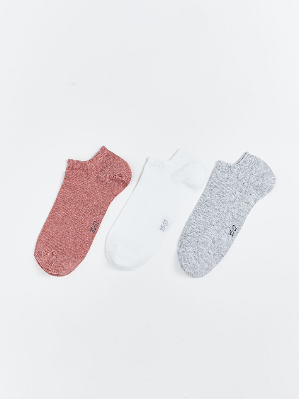 Pembe Kadın Düz Sneaker Çorap 3'lü