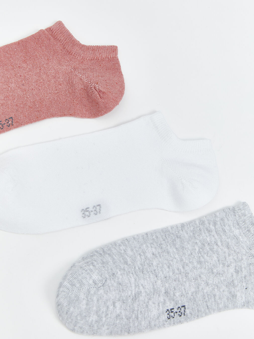 Pembe Kadın Düz Sneaker Çorap 3'lü-1