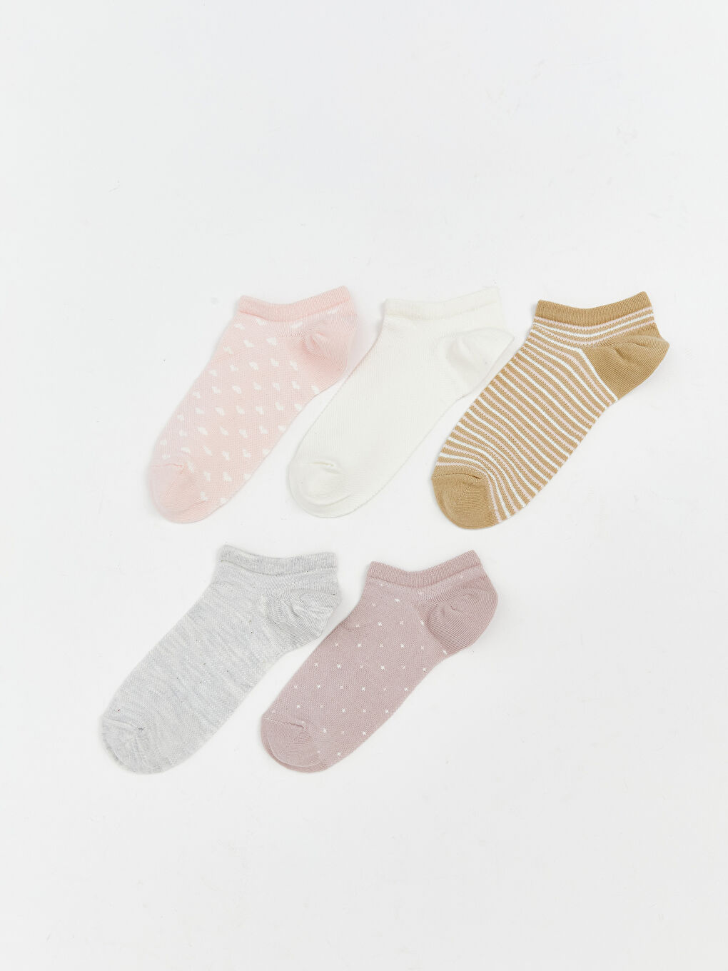 Pembe Desenli Kadın Patik Çorap 5'li