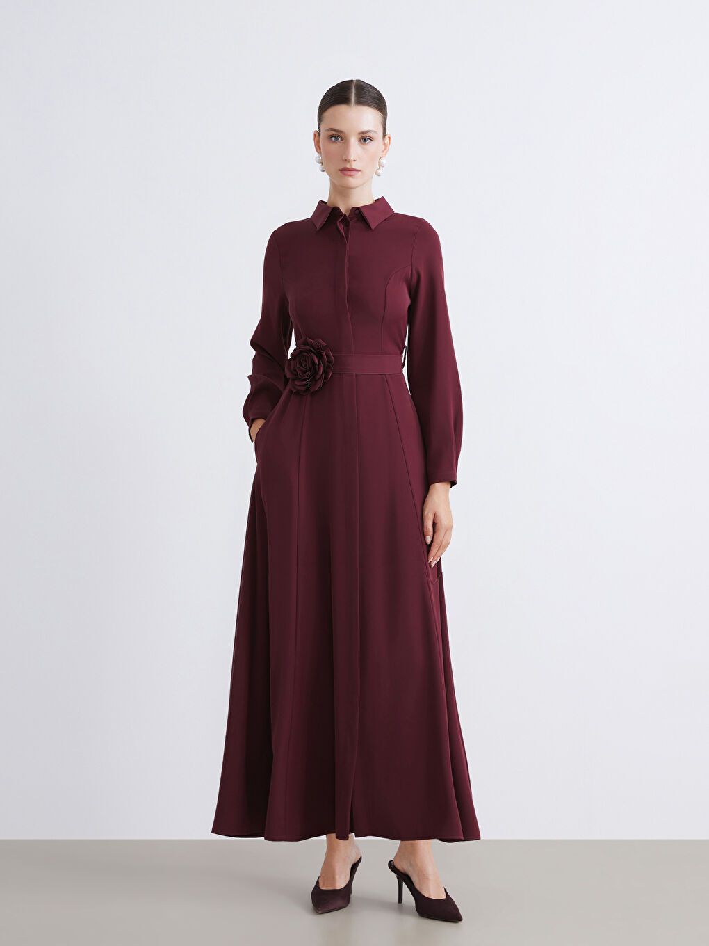 Belted Crepe Shirt Dress-2