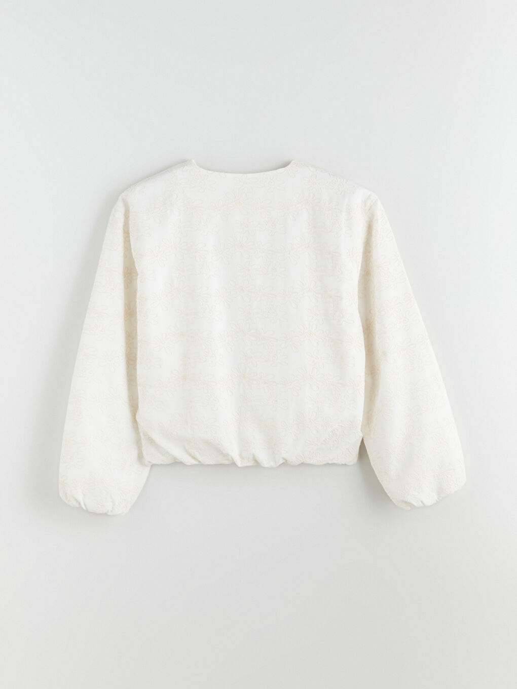 Ekru Bisiklet Yaka Nakışlı Kadın Ceket-5